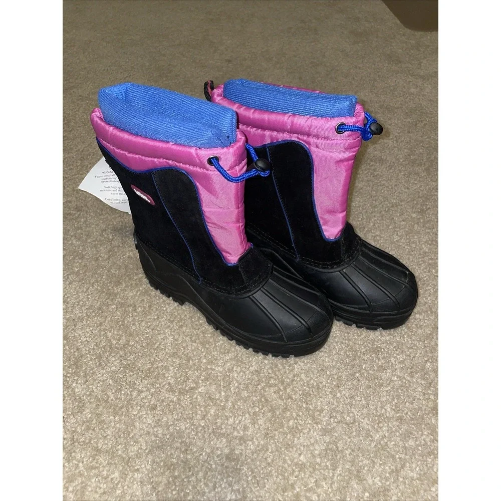 Totes Kids Snow Boots Black Pink Blue Waterproof Winter Insulated Size 4 NEW